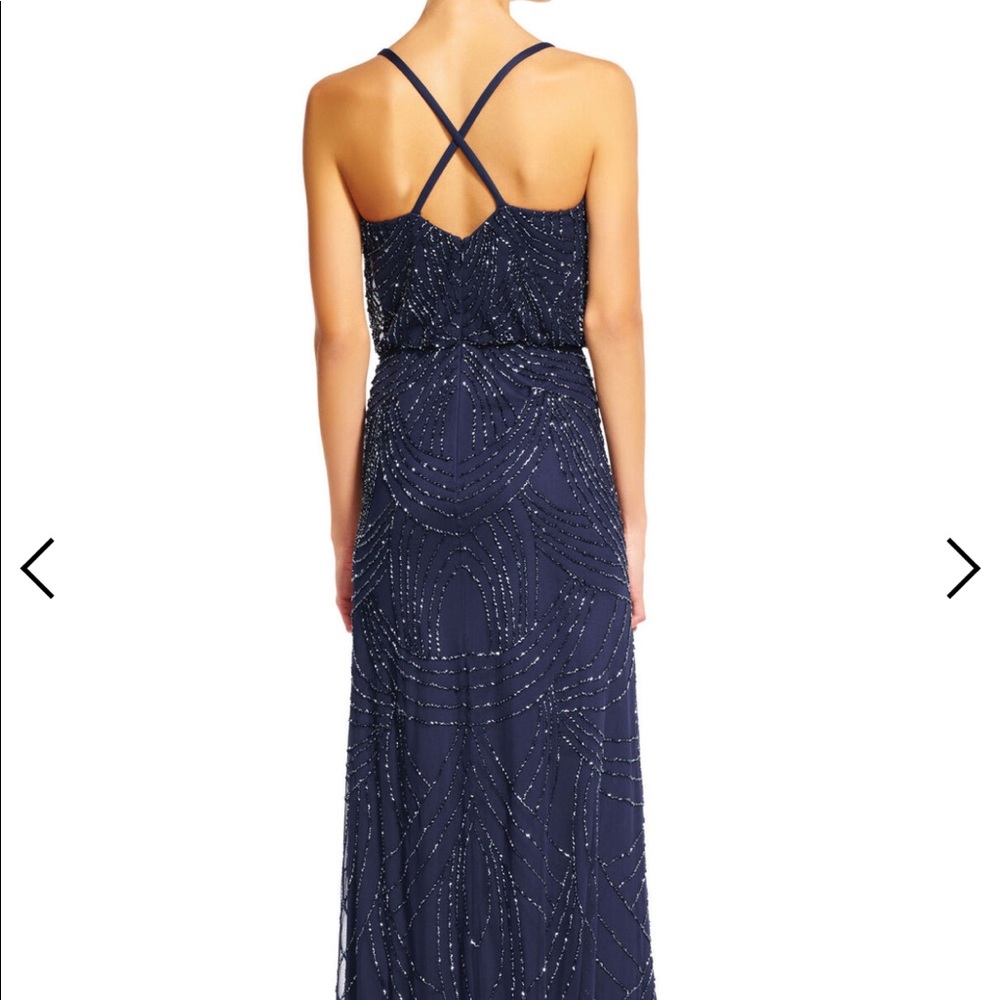 Adrianna Pappell Beaded Blouson Dress, Navy, 6